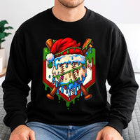 Drip Santa Hat Graphic Sweater, Christmas Baseball Sweatshirt, Holiday Baseball Player Crewneck, Festive Sports Fan Xmas Pullover