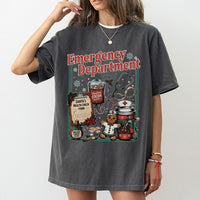 Festive ER Nurse Graphic Tee, Emergency Department Christmas T-Shirt, Hospital Medical Staff Holiday Shirt, Adorable Registered Nurse Xmas Present
