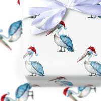 Santa Hat Pelican Gift Wrap, Christmas Pelican Wrapping Paper, Coastal Holiday Wrapping Paper, Nautical Beach Christmas Gift Wrapping Paper