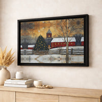Snowy Red Church Landscape Print, Winter Christmas Village Canvas Wall Art, Comfy Holiday Canvas Art, Rustic Winter Wall Decor, Xmas Present