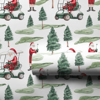 Golf Cart Christmas Gift Wrap, Golfing Santa Wrapping Paper, Watercolor Golfer Wrapping Paper, Holiday Golf Sports Paper Roll