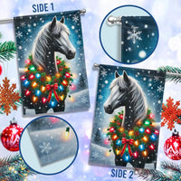 Winter Snow Scene Yard Flag, Horse Christmas Garden Flag, Festive Wreath Double Sided Outdoor Flag, Holiday Equestrian Lawn Decor
