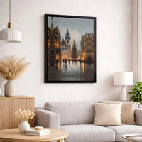 Old Town Square Winter Canvas Wall Art, Prague Christmas Market Canvas Print, European Travel Holiday Canvas, Festive Cityscape Print