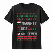 Humorous Brainrot Meme Christmas Shirt, Naughty Nice Six Seven T-Shirt, Viral Holiday Graphic Tee, Retro Xmas Party T-Shirt, Present for Friend