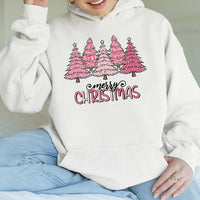 Adorable Animal Print Holiday Sweatshirt, Pink Leopard Christmas Tree Hoodie, Trendy Xmas Pullover, Girly Preppy Winter Holiday Present