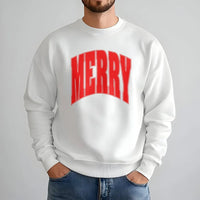 Varsity Holiday Sweatshirt, Merry Christmas Sweatshirt, Retro Arch Lettering Crewneck, Comfy Winter Pullover, Festive Xmas Present Sweatshirt