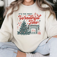 Retro Christmas Tree Sweatshirt, Most Wonderful Time Sweatshirt, Comfy Fireplace Holiday Sweatshirt, Vintage Xmas Tree Crewneck, Holiday Present