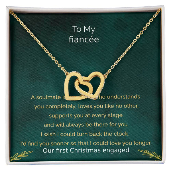 Fiancee Heart Necklace, Interlocking Hearts Necklace, CZ Crystal Pendant Necklace, Christmas Present for Fiancee, Engagement 