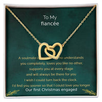 Fiancee Heart Necklace, Interlocking Hearts Necklace, CZ Crystal Pendant Necklace, Christmas Present for Fiancee, Engagement Jewelry