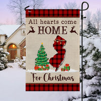 All Hearts Come Home for Christmas Flag, New Jersey Christmas Garden Flag, Buffalo Plaid State Yard Banner, Holiday Home Decor Present