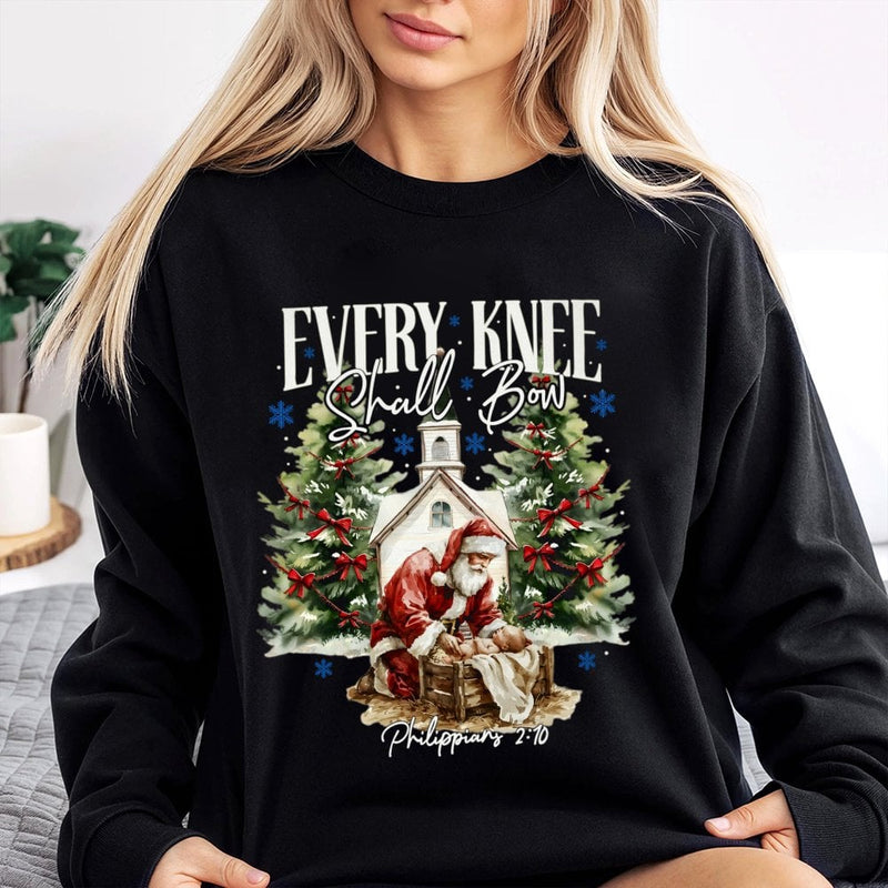Religious Christmas Crewneck, Santa Kneeling Before Baby Jesus Sweatshirt, Christian Faith Holiday Sweater, Nativity Graphic Sweatshirt