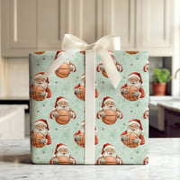 Sports Christmas Wrapping Paper, Basketball Santa Wrapping Paper, Mint Green Holiday Gift Wrap, Basketball Player Wrapping Paper Roll