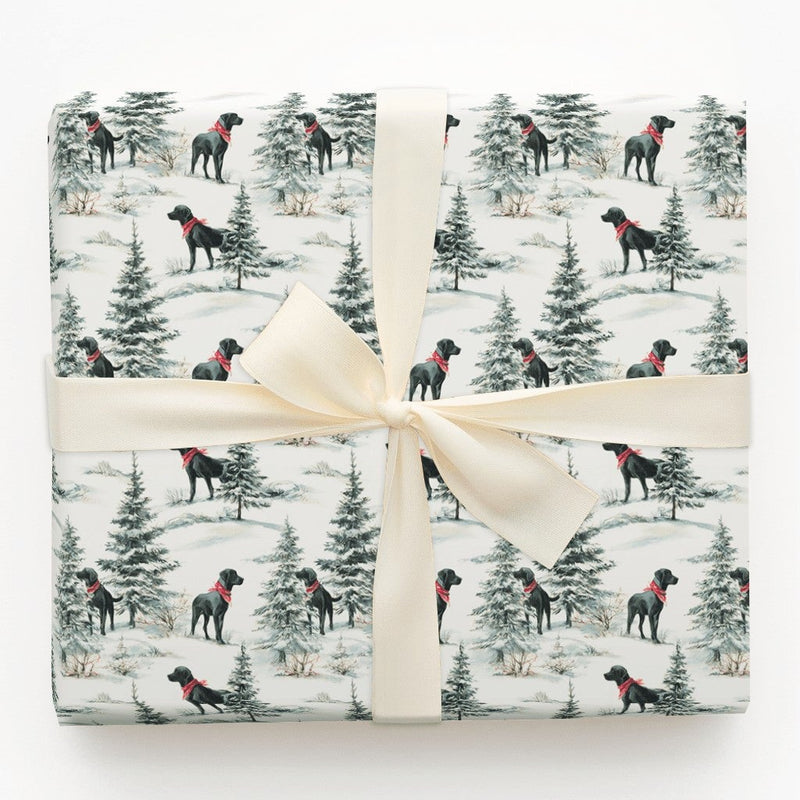 Winter Forest Dog Gift Wrap, Watercolor Black Lab Christmas Wrapping Paper, Red Bandana Xmas Wrapping Paper, Pet Lover Holiday Gift Wrap