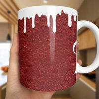 Faux Sparkle White Paint Drips Coffee Mug, Red Glitter Drip Ceramic Mug, Adorable Valentine Tea Cup, Aesthetic Christmas Holiday Present