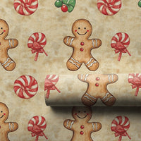 Peppermint Candy Gift Wrap, Watercolor Gingerbread Man Wrapping Paper, Vintage Holiday Wrapping Paper, Traditional Christmas Gift Wrap Roll