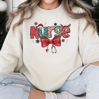 Festive Stethoscope Bow Graphic Sweater, Christmas Nurse Sweatshirt, RN LPN Nursing Holiday Crewneck, Medical Healthcare Pullover