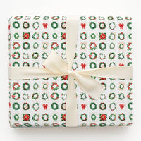 Vintage Christmas Stamp Gift Wrap, Holiday Wreath Poinsettia Wrapping Paper, Floral Botanical Wrapping Paper, Holiday Season Gift Wrap Roll