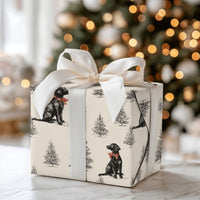 Rustic Holiday Dog Gift Wrap, Black Labrador Christmas Wrapping Paper, Pine Tree Puppy Wrapping Paper, Pet Gift Wrap, Dog Lover Present Wrap