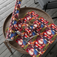 Adorable Cartoon Holiday Gift Wrap, Santa and Little Girl Christmas Wrapping Paper, Festive Xmas Present Paper, Kids Holiday Gift Wrap Roll