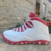 High Top Sneakers, White Red Colorway, Lace Up Design, Casual Gift for Sneaker Fans