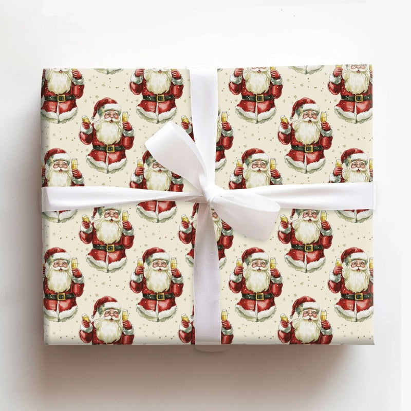 Humorous Holiday Toast Gift Wrap, Watercolor Santa Toasting Champagne Wrapping Paper, Festive Santa Claus Wrapping Paper, Adult Christmas Wrap