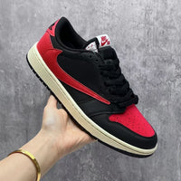 Low Top Sneakers, Black Red Colorway, Reverse Hook Design, Lace Up Design, Casual Gift for Sneaker Fans