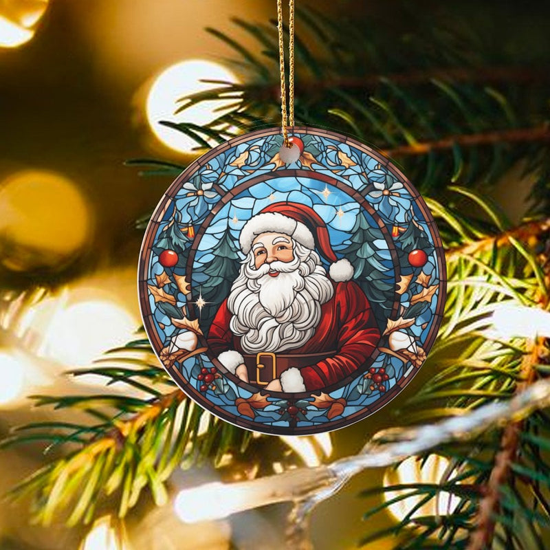 Festive Christmas Tree Ornament, Stained Glass Santa Ornament, Ceramic Santa Claus Holiday Decor, Traditional Xmas Keepsake Present for Family