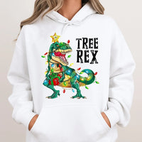 Humorous Dinosaur Xmas Sweatshirt, Tree Rex Christmas Hoodie, Adorable T-Rex Holiday Pullover, Family Matching Christmas Graphic Hoodie
