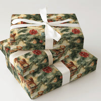 Teddy Bear Rocking Horse Gift Wrap, Vintage Toy Christmas Wrapping Paper, Nostalgic Xmas Wrapping Paper Roll, Retro Holiday Gift Wrap
