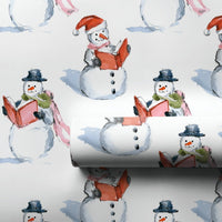 Caroling Snowman Gift Wrap, Singing Snowman Christmas Wrapping Paper, Watercolor Winter Wrapping Paper, Festive Xmas Present Wrapping Paper