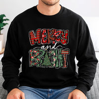 Holiday Graphic Tree Sweater, Merry and Bright Christmas Sweatshirt, Festive Christmas Tree Crewneck, Comfy Winter Holiday Pullover