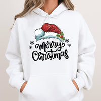 Santa Hat and Holly Berry Hooded Sweatshirt, Merry Christmas Hoodie, Comfy Winter Holiday Hoodie, Festive Christmas Season Pullover