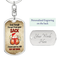 Santa Pun Christmas Keychain, Humorous Step Dad Keychain, Bonus Dad Dog Tag Keychain, Meaningful Stepdad Present from Daughter Son