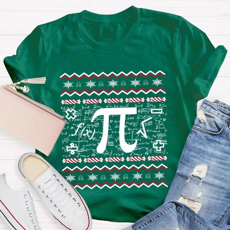 Math Teacher Holiday T-Shirt, Candy Cane Pi Symbol Christmas Shirt, Humorous Pi Graphic Tee, Christmas Math Teacher Shirt, Xmas STEM Present