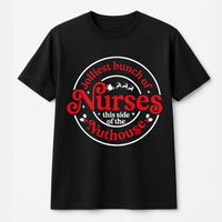 Humorous Christmas Nurse Graphic Tee, Jolliest Bunch of Nurses T-Shirt, Holiday Nursing Shirt, Adorable RN LPN CNA Xmas Tee, Medical Staff Present