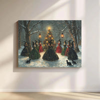 Vintage Coven Gathering Canvas Print, Witchy Christmas Canvas Wall Art, Gothic Snowy Forest Canvas, Spooky Holiday Wall Decor, Wiccan Present