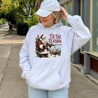 Humorous Deer Hunter Christmas Hoodie, Tis the Season Santa Hunting Hoodie, Outdoorsman Graphic Sweatshirt, Winter Deer Hunting Hoodie