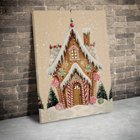 Whimsical Holiday Canvas Print, Gingerbread House Christmas Canvas Wall Art, Candy Cane Winter Wall Decor, Festive Christmas Season Present