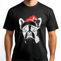 Santa Hat Frenchie Shirt, Boston Terrier Christmas T-Shirt, Adorable Holiday Dog Graphic Tee, Festive Puppy T-Shirt, Xmas Present for Dog Lovers