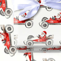 Number 6 and 44 Auto Racing Gift Wrap, Vintage Race Car Santa Wrapping Paper, Watercolor Motorsport Holiday Paper, Christmas Wrapping Paper