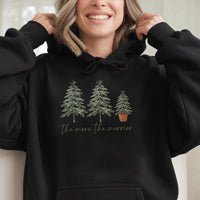 Minimalist Holiday Pine Tree Hooded Sweatshirt, The More the Merrier Christmas Hoodie, Comfy Winter Forest Pullover, Adorable Xmas Present