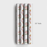 Watercolor Christmas Village Wrapping Paper, Pink Gingerbread House Gift Wrap, Sweet Holiday Village Gift Wrapping Paper, Adorable Present Wrap