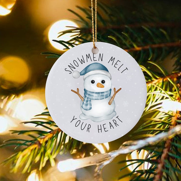 Adorable Snowman Christmas Ornament, Snowmen Melt Your Heart Ornament, Winter Holiday Ceramic Ornament, Festive Tree Decor Ke