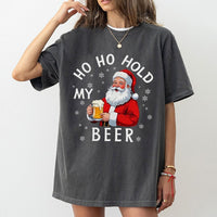 Humorous Christmas Drinking Shirt, Ho Ho Hold My Beer Santa T-Shirt, Drunk Santa Claus Tee, Retro Holiday Beer Lover Shirt, Xmas Present for Men