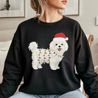 Adorable Dog Fairy Lights Sweatshirt, Maltese Christmas Sweatshirt, Festive Pet Dog Crewneck, Holiday Puppy Sweatshirt, Present for Dog Lovers