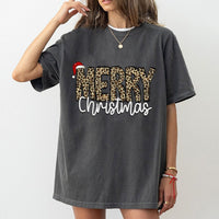 Retro Cheetah Print Holiday Graphic Tee, Merry Christmas Leopard T-Shirt, Festive Xmas Shirt, Adorable Winter Family Graphic Tee