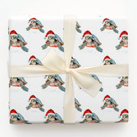 Santa Hat Ocean Gift Wrap, Sea Turtle Christmas Wrapping Paper, Watercolor Marine Animal Present Paper, Coastal Holiday Gift Wrapping Paper