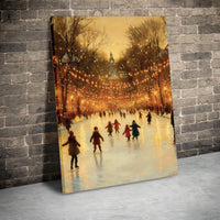 Christmas Lights Park Scene Canvas Print, Winter Ice Skating Rink Canvas Wall Art, Holiday Canvas, Printable Digital Download
