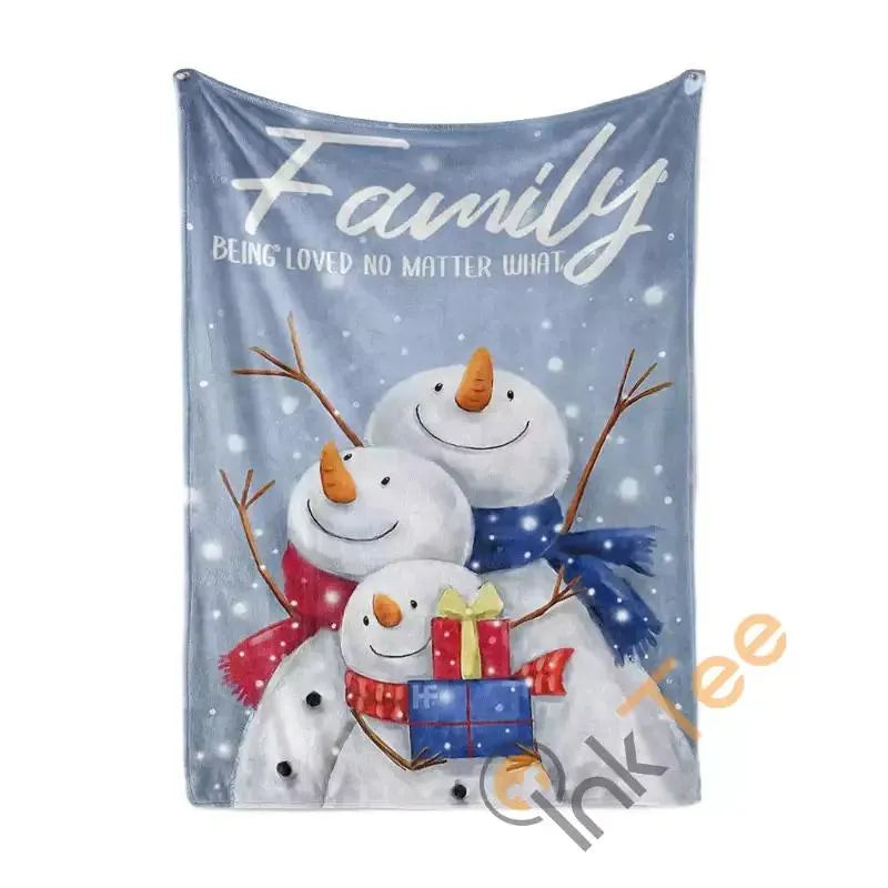 Holiday Winter Throw Blanket, Snowman Couple Christmas Blanket, Being Loved Snowman Fleece Blanket, Festive Xmas Decor Family Couch Blanket