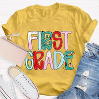 Custom Holiday Font 1st Grade Tee, Personalized First Grade Christmas Shirt, Teacher Student Xmas T-Shirt, Christmas Grade Shirt